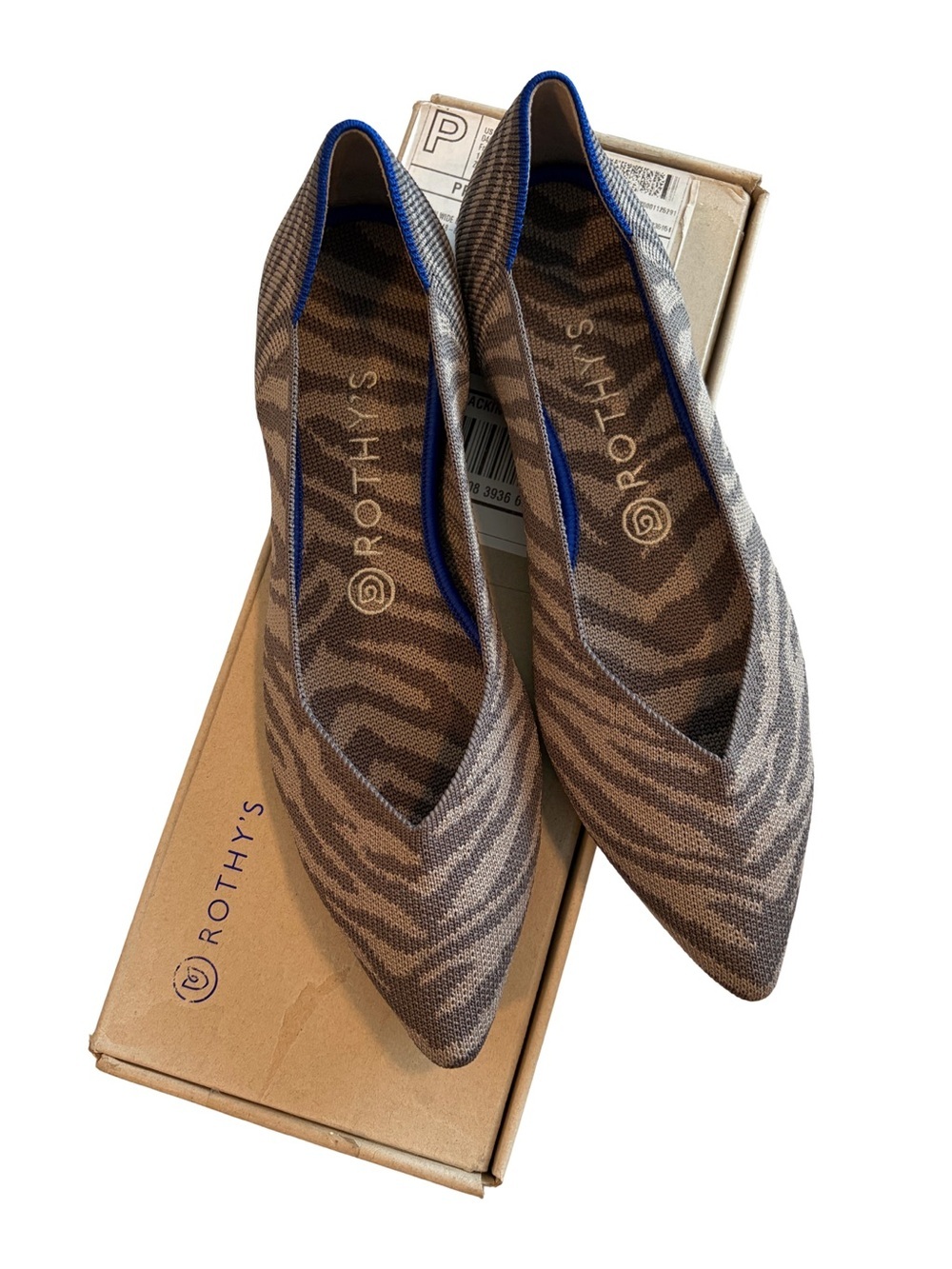 Rothy’s NIB The Point Flats Grey Zebra Women’s Size 9